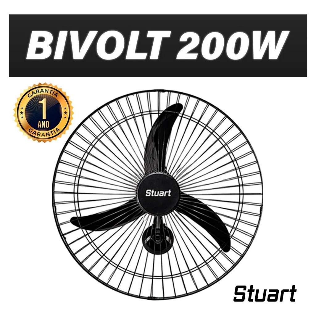 Kit 2 Ventilador De Parede Stuart Comercial Preto 200W Bivolt 3 Pás 60cm De Diâmetro 127/220V