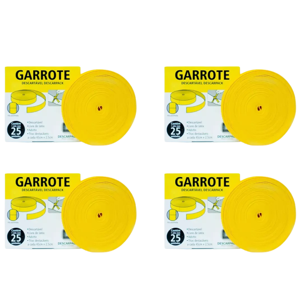Kit 4 Torniquete Garrote Descartável Adulto C/ 25 Unidades Sem Látex - Descarpack