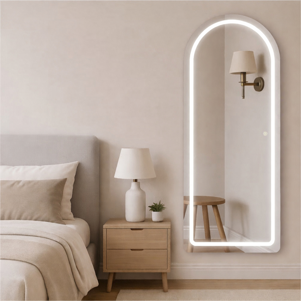 Espelho Corpo Inteiro 120x50 LED 3 Tons Touch Jateado Modelo Janela MADRI para Sala e Quarto