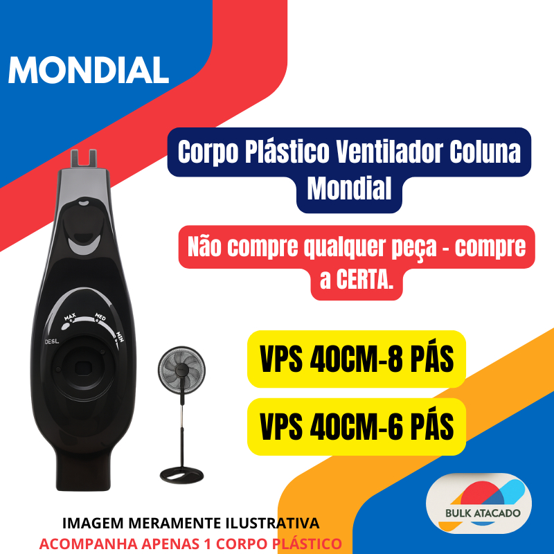 Corpo Plástico Ventilador Coluna Mondial Vps 40-8 Pás Preto
