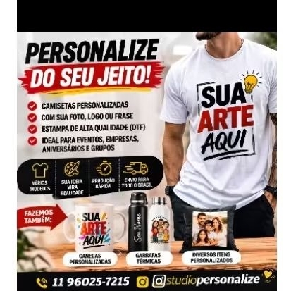 Camiseta personalizada com foto, logo ou frase | eventos, aniversário, empresas | estampa DTF