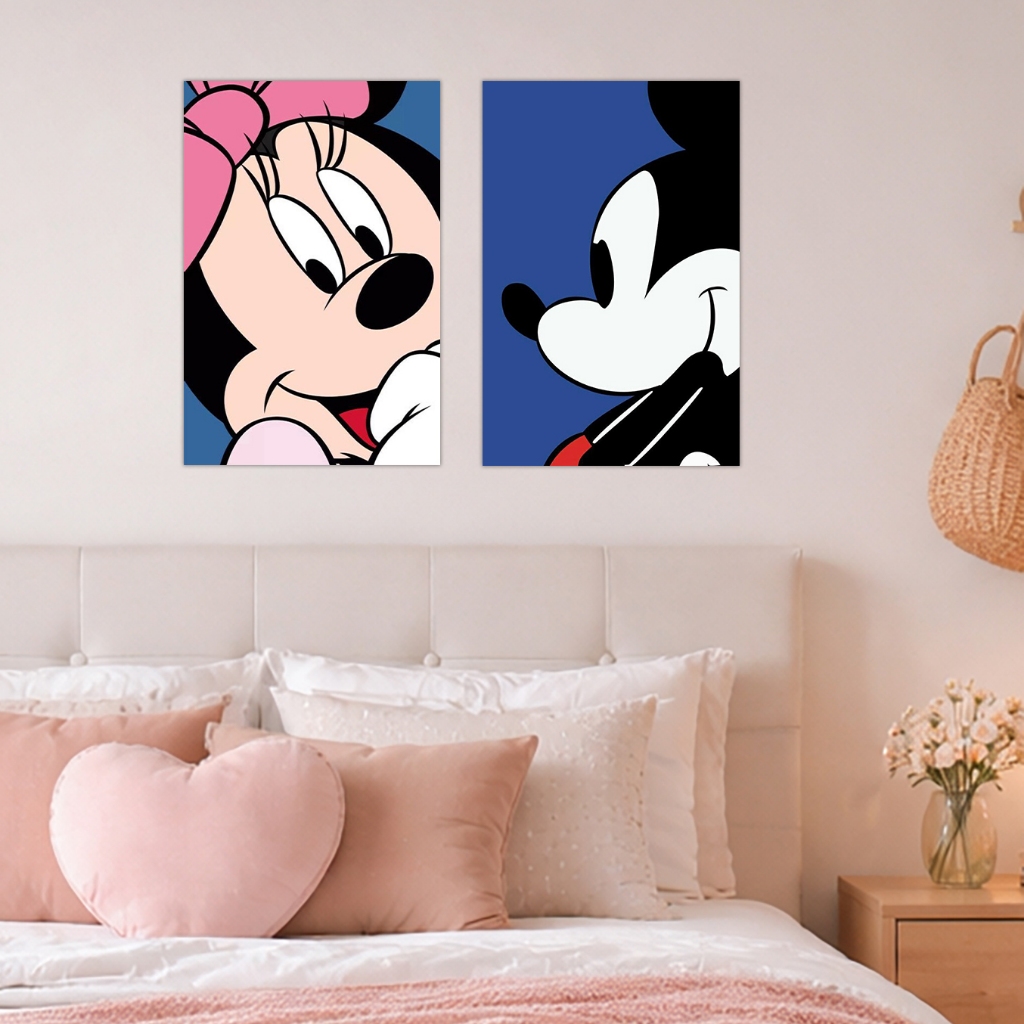 Kit 2 Placas Decorativas MDF - Minnie e Mickey - quadros barato e bonito - azul rosa - 20x30cm varios modelos em Oferta na Shopee