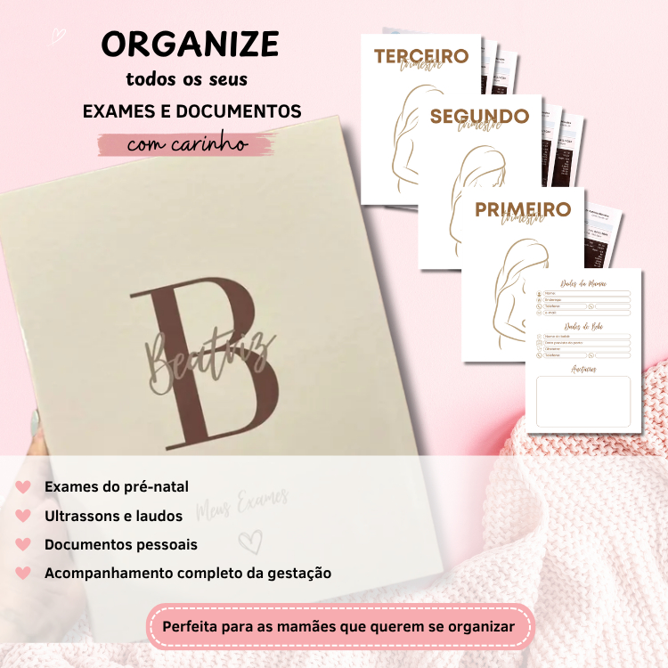 Pasta Porta Documentos Gestante A4 | Organizador de Exames e Ultrassons | Pré-Natal