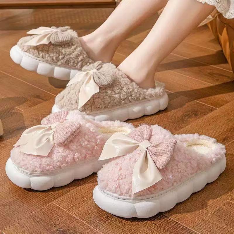 pantufa feminina quente pelucia confortável inverno antiderrapante casa laço fofo