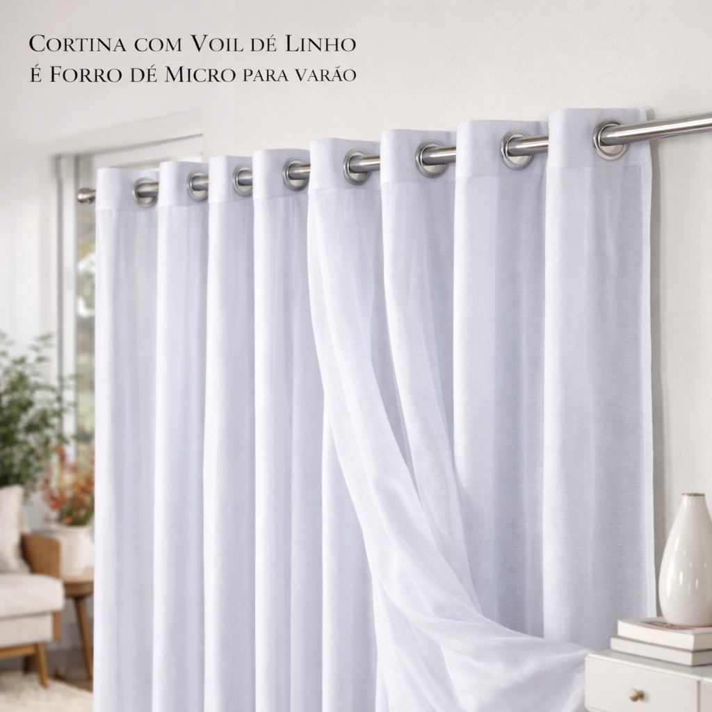 Cortina Voil Gaze de Linho com Forro 3m, 4m, 5m, 6m, 7m, 8m Tecido Grosso Original Padrão (Varão) em Oferta na Shopee