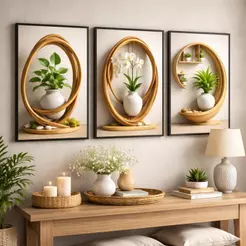 Kit 3 Quadros Decorativos Vaso Boho Chic Minimalista Flores Abstrato Moderno