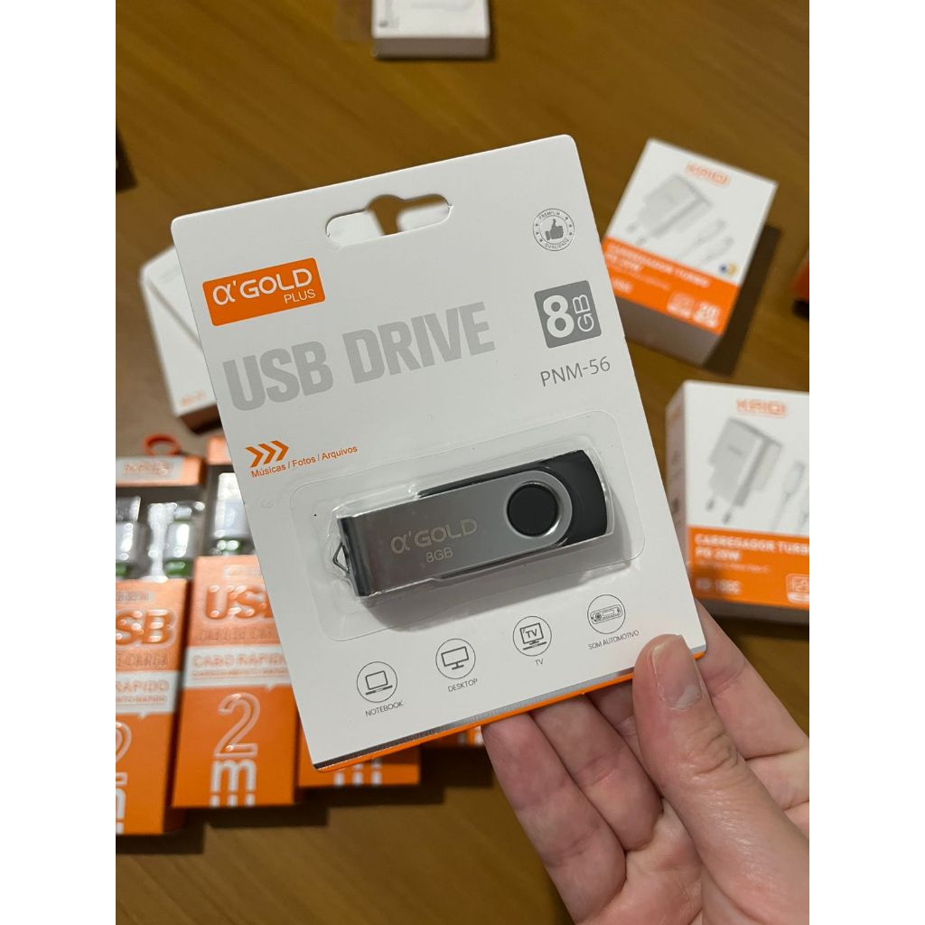 Pen Drive 8GB Alpha Gold USB 2.0 PNM-56 | Armazenamento Portátil