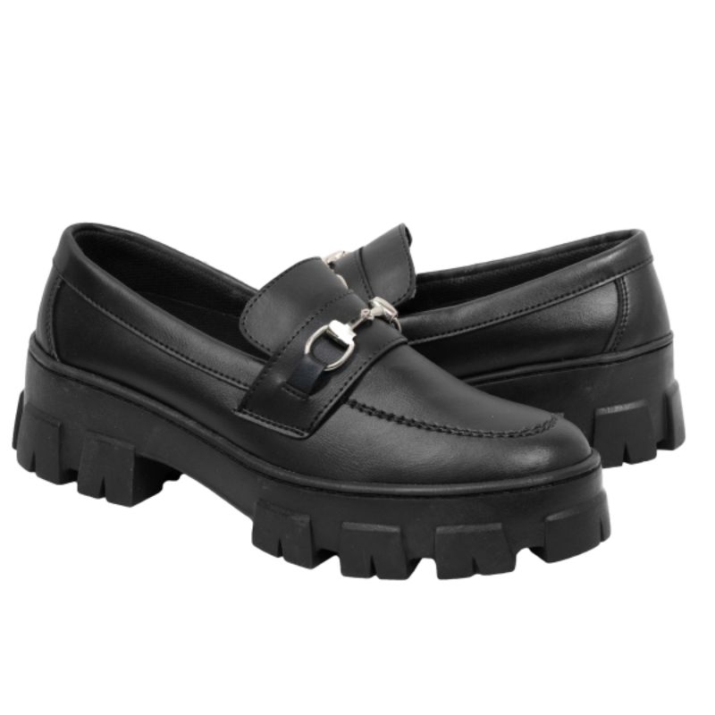 Mocassim Feminino Tratorado Preto e Marrom Confortável Casual Elegante Dia a Dia Moda 2026