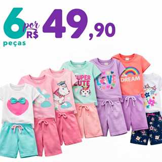 Kit C/6 peças Conjuntos Verão menina Infantil e Juvenil tamanho 01 ao 14 em Oferta na Shopee