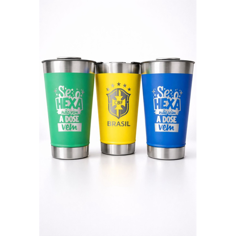 Copos seleção brasileira Térmicos Personalizados 473ml – Com Tampa e Abridor Brinde perfeito