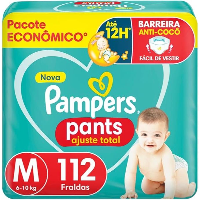Fralda Pampers Pants Ajuste Total Tamanho M, Fácil de Vestir, (112 ou 84 Unidades)
