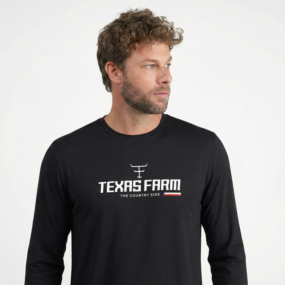 Camiseta Texas Farm Masculina Manga Longa Camisa Country Blusa Proteção Solar UV +50 T-shirt Rodeio