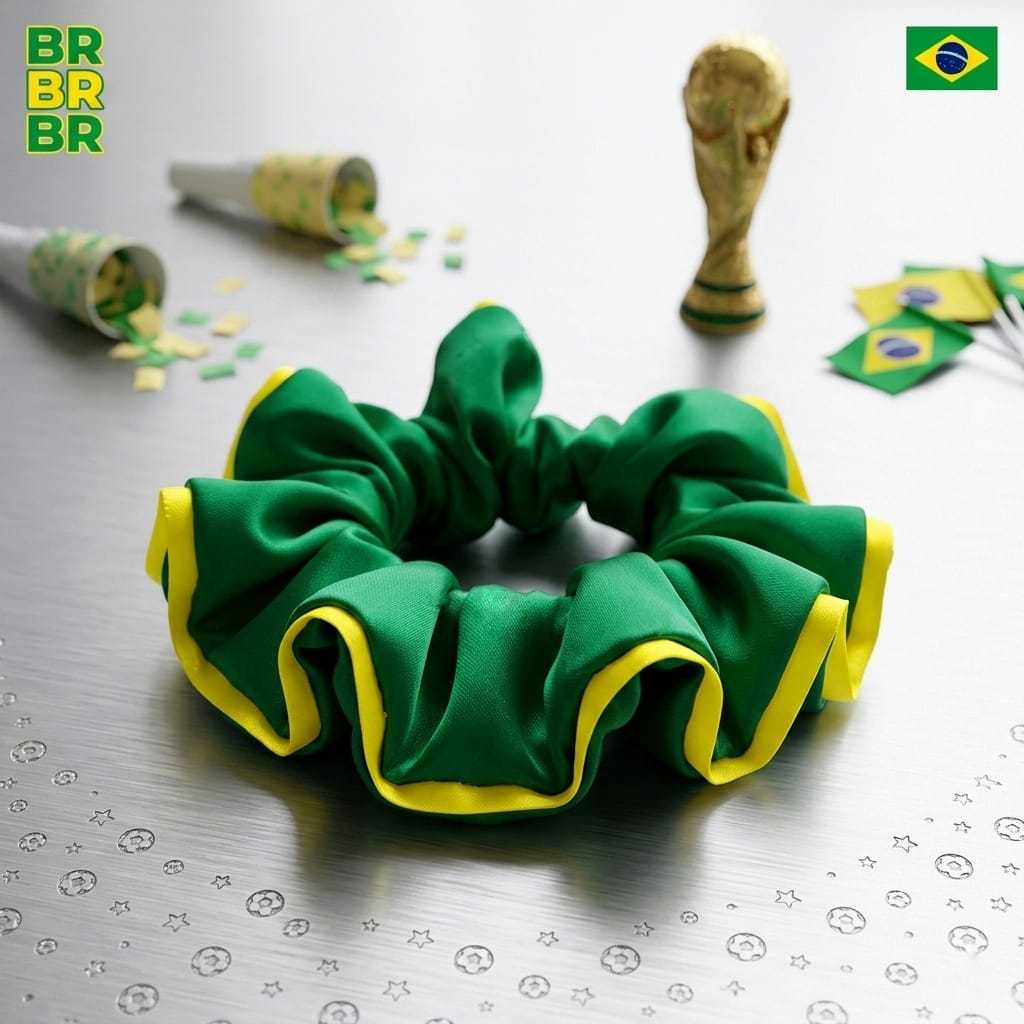 Xuxinhas de Cetim do Brasil, acessórios da Seleção Brasileira, Scrunchie de cabelo, Copa, gominha, antifrizz