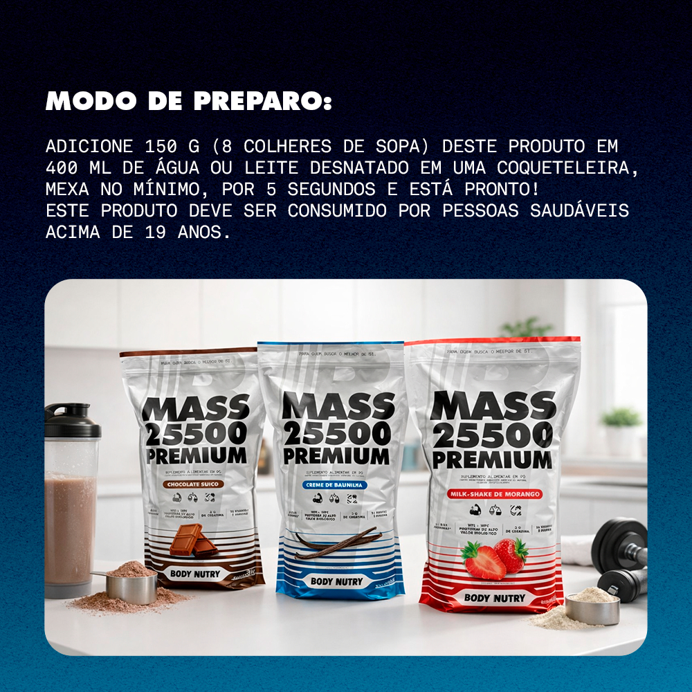 Hipercalórico Mass 25500 Premium, 3kg Anticatabólico e Ganho de Massa Muscular - Body Nutry · foto 2