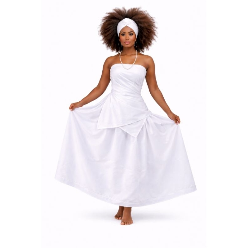 Conjunto Feminino Branco Umbanda Candomblé 3 Pçs Ajustável Saia Pano da Costa Ojá Oxford