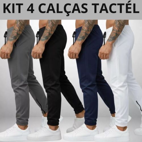 Kit 4 Calças Jogger Tactel Masculina para Esportes Treino e Academia com Elastano Lava e Seca Rápido