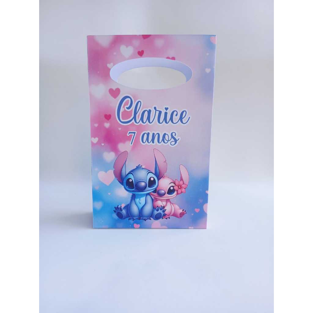Sacolinha Personalizada Tema Stitch e Angel Lembrancinha Festa Stitch e Angel pegue e monte (DESMONTADA)