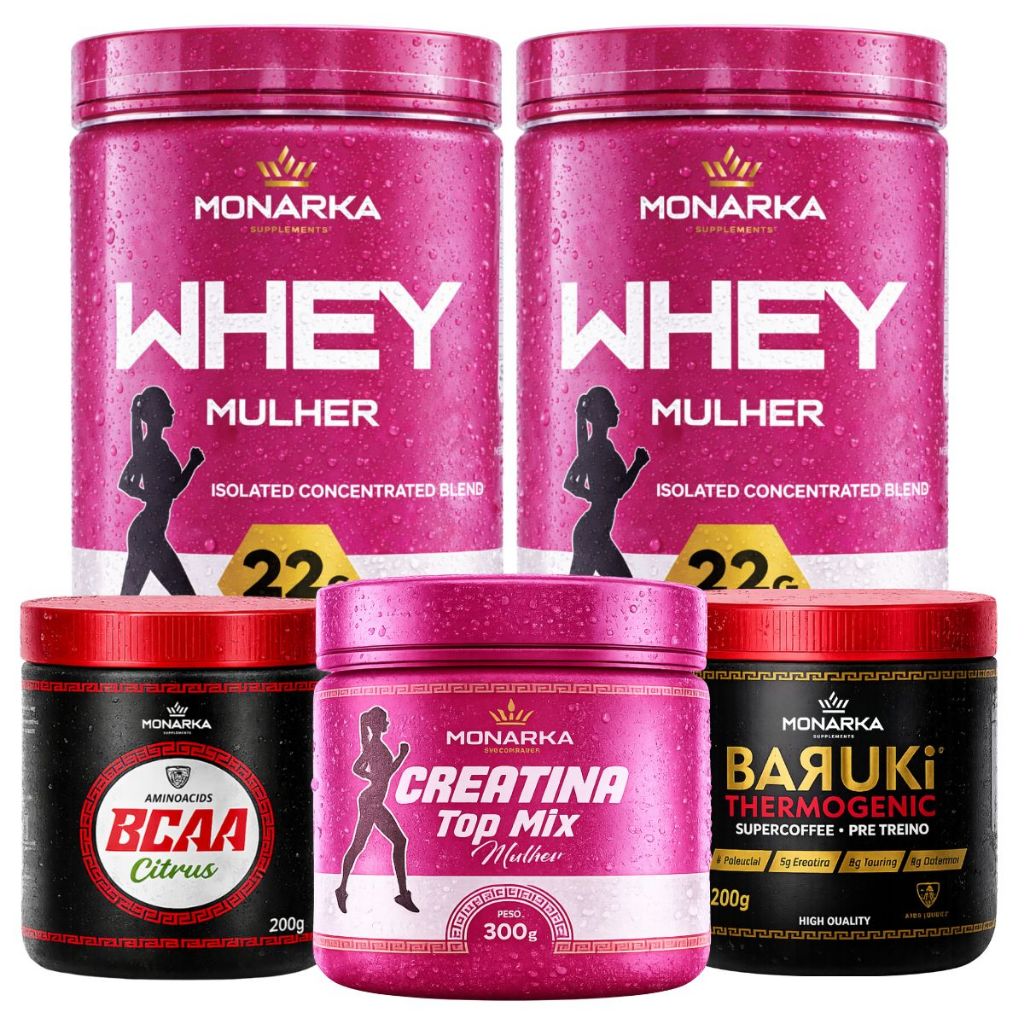 Whey Feminino Isolado + Creatina Mono + Bcaa Aminoácidos Essenciais + Termogênico Pré-Treino