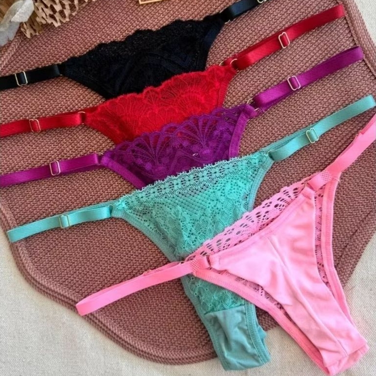 Kit 5 Calcinhas de Renda Fio Duplo com Regulagem – Sensual, Confortável e Elegante