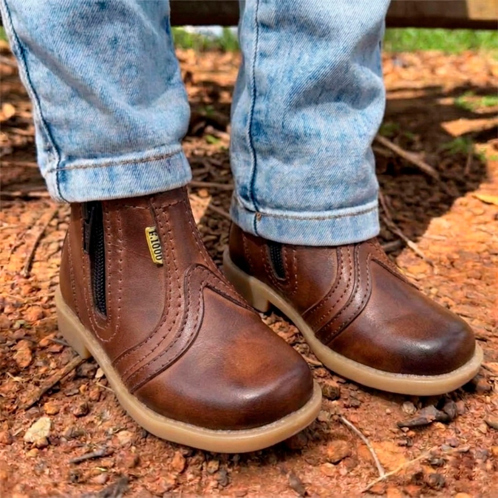 Bota para crianças Botina Infantil Couro Bovino Legítimo Botina com  Ziper Country Confortável em Oferta na Shopee