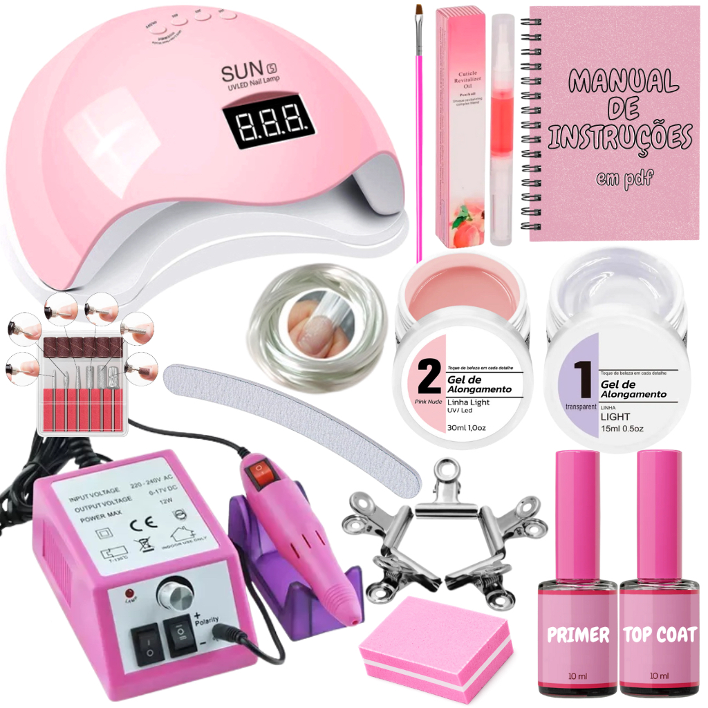 Kit Unha Gel Completo Banho De Gel Fácil De Usar Cabine Potente Lixa Eletrica