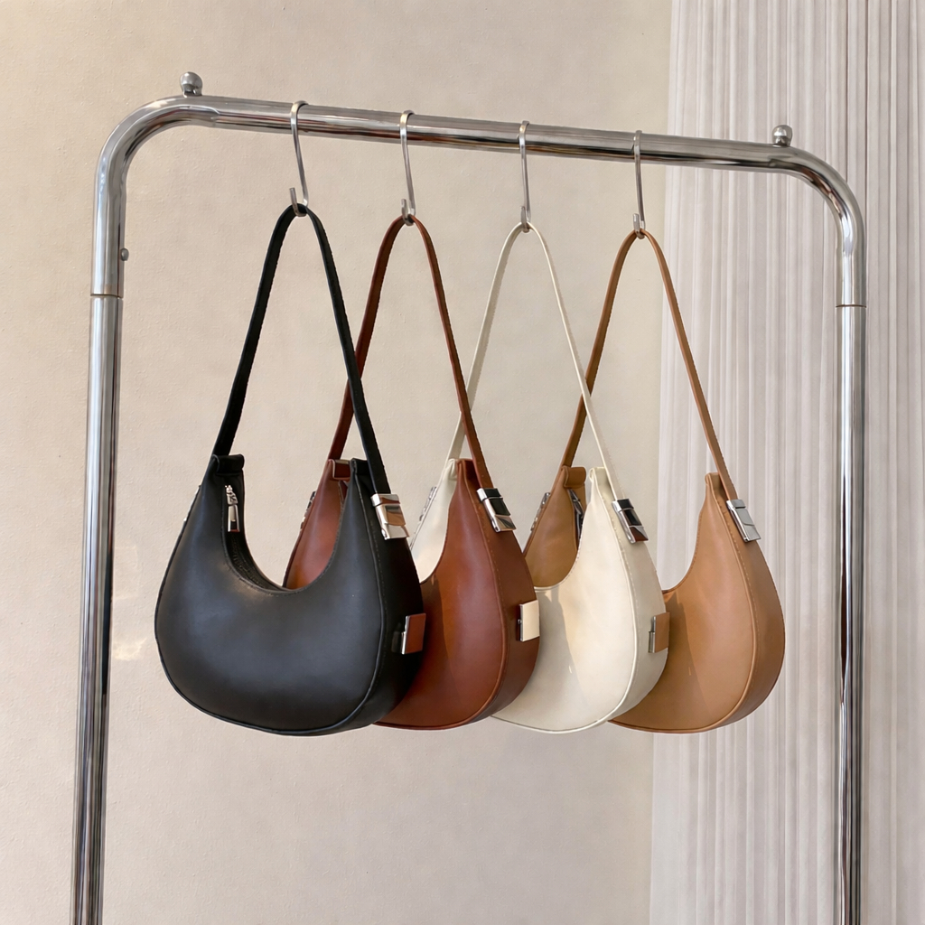 Bolsa Feminina Meia Lua Baguete de Ombro Alça Regulável Couro PU Moderna