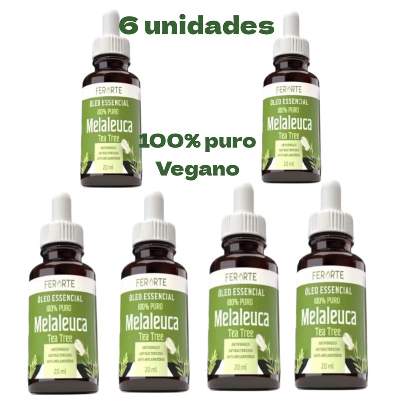 kit 6 óleos essenciais de Melaleuca tea tree 100% puro e vegano 20 ml combate micose,cuidados intimos em Oferta na Shopee