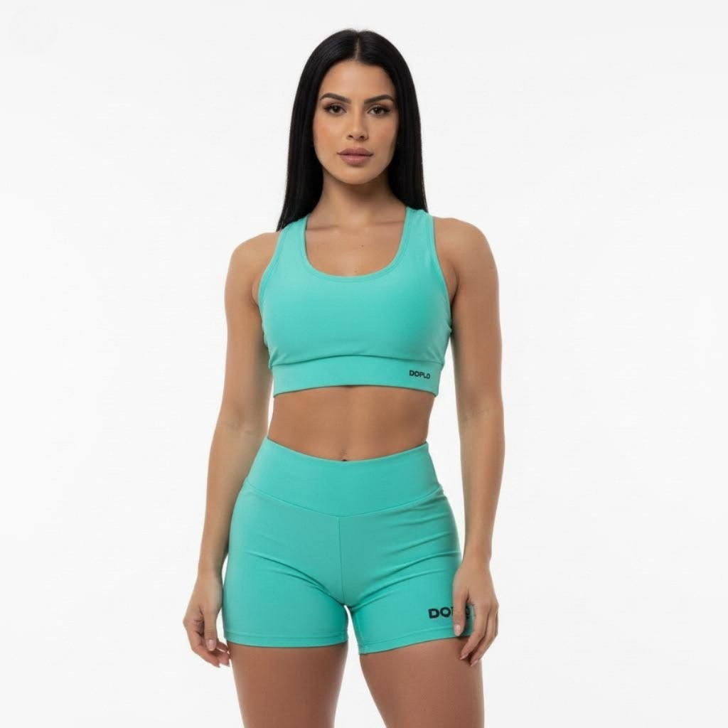 CONJUNTO SHORT E TOP FEMININO ACADEMIA FITNESS TREINO CINTURA ALTA ZERO TRANSPARÊNCIA SEM BOJO