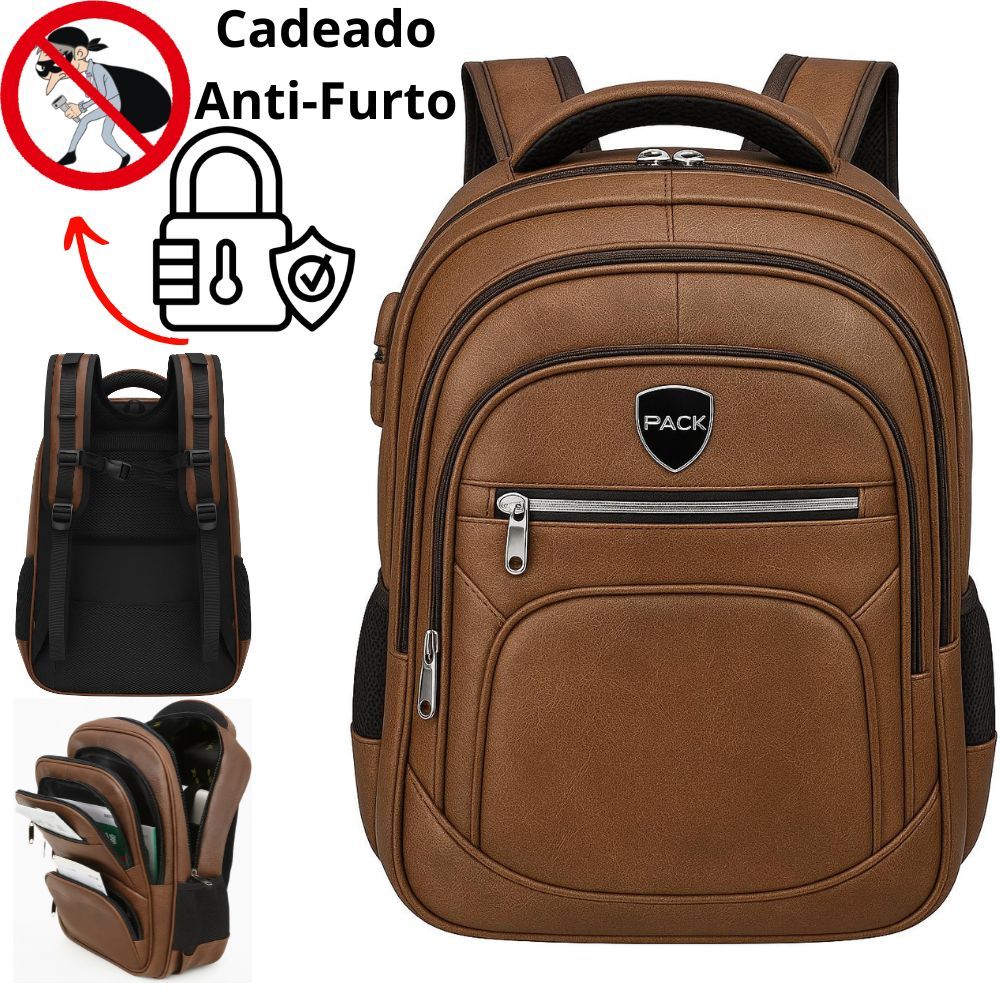 Mochila Chl Couro Com Cadeado 45l Impermeável 6 Bolsos Com Bolso Secreto De Costa e Trava Cintura Reforçada