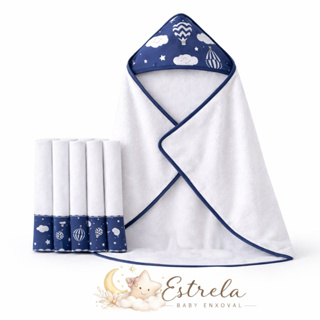 Kit Toalha de Banho para Bebê com Capuz Forrado + 5 Toalhinhas Higiênicas Atoalhado em Oferta na Shopee