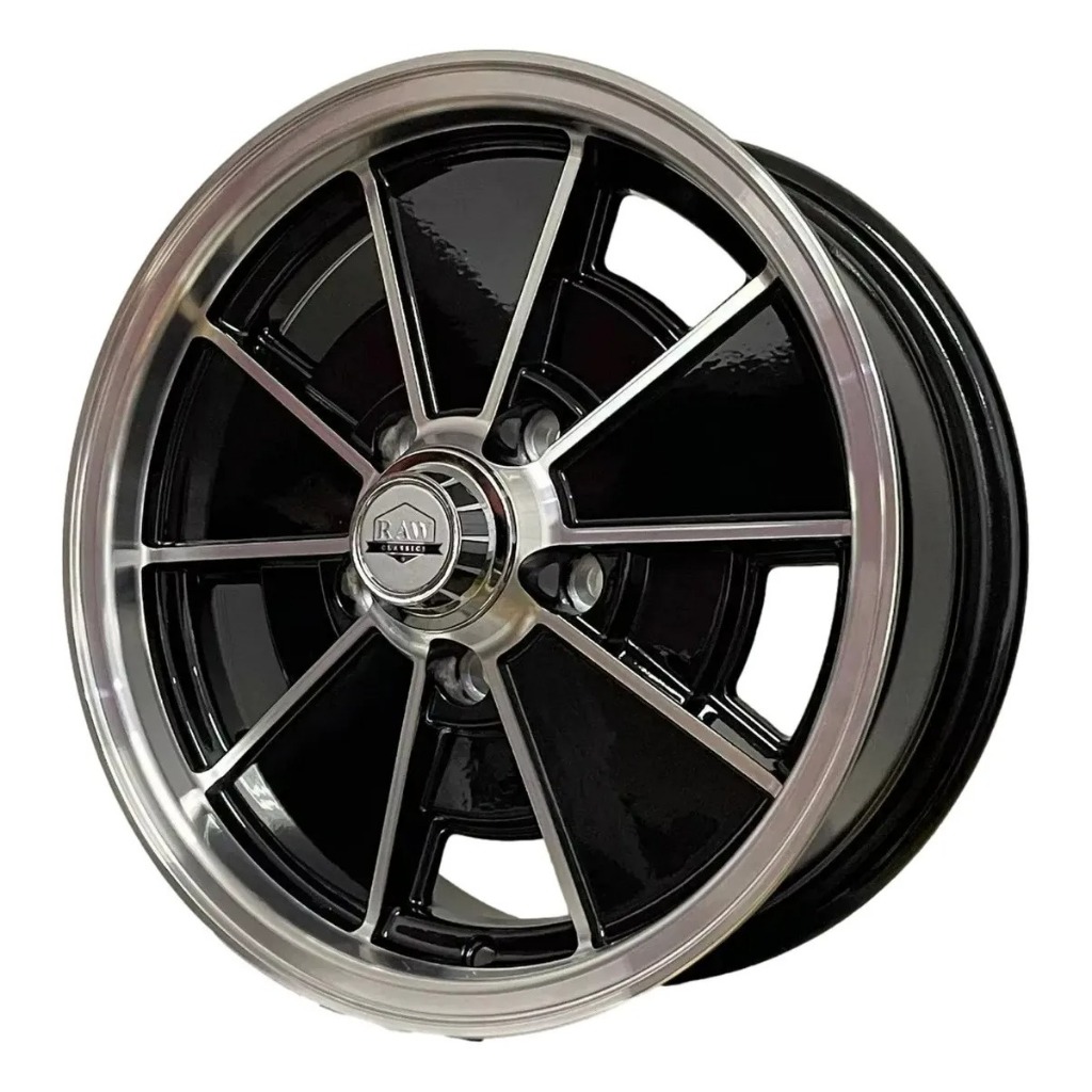 Kit 4 Rodas RAW Aro 15 Brm 5x112 Vw Kombi Fusca Brasilia Tl Cor Preto Diamante Bicos de Brinde Rlw5