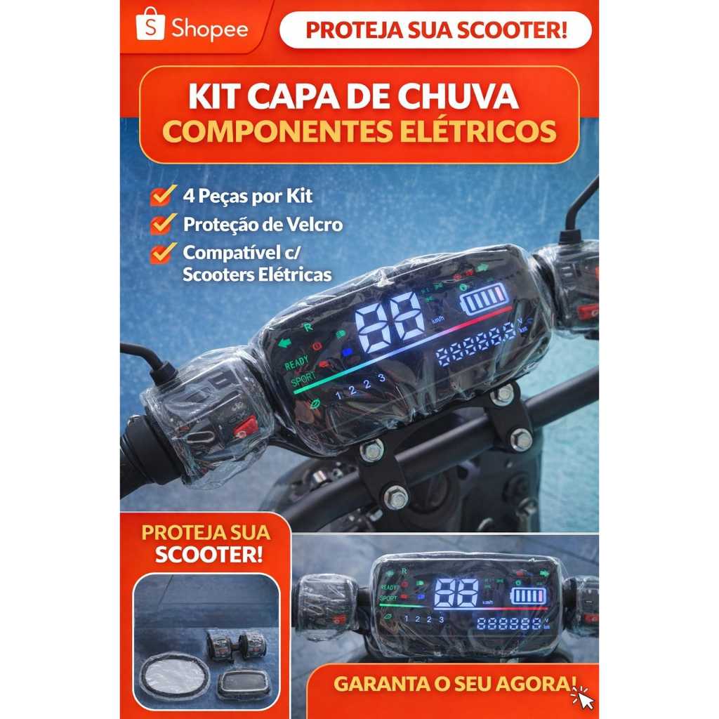 KIT CAPA DE CHUVA COM VELCRO SCOOTERS ELÉTRICAS X11 , X12, X13 PROTEÇÃO DO FAROL,  COMANDOS ELÉTRICOS E PAINEL