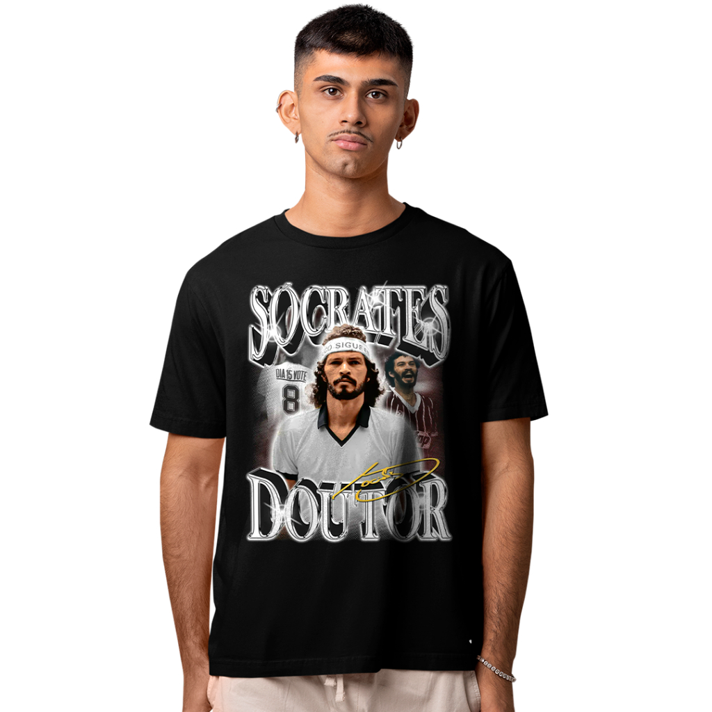 Camiseta Algodão Unissex Graphic Tee Sócrates Doutor Jogador de futebol Camisa Masculina