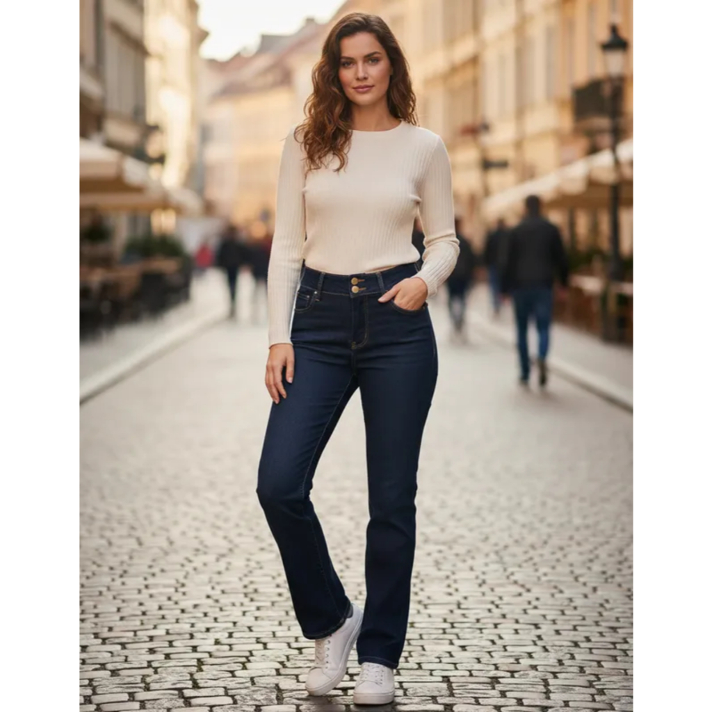 Calça Jeans Feminina Reta Loopper Original Cintura Alta em Oferta na Shopee