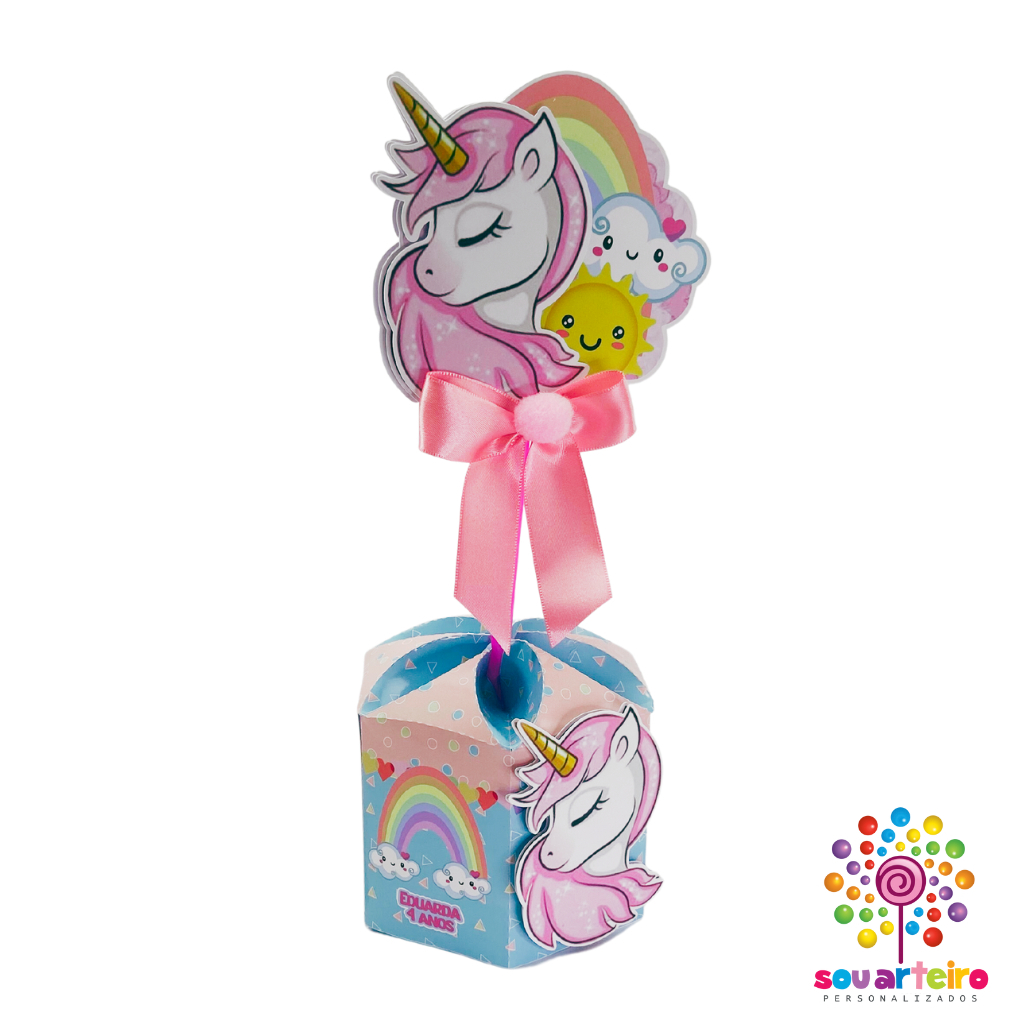 Centro de Mesa Sextavado Unicórnio  Personalizada Festa Infantil Luxo Pegue e Monte