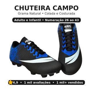 Chuteira Campo Perflex Grama Natural Colada Costurada Adulto Infantil  26-43 PROMOÇÃO