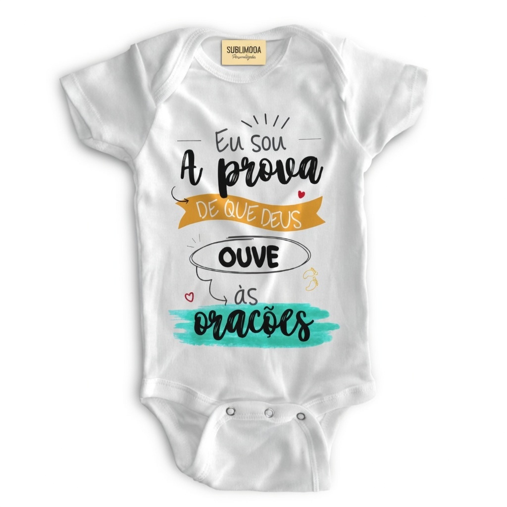 🙏 Body Bebê Personalizado - Prova de que Deus Ouve as Orações - Poliéster + Elastano - Estica! 👶✨