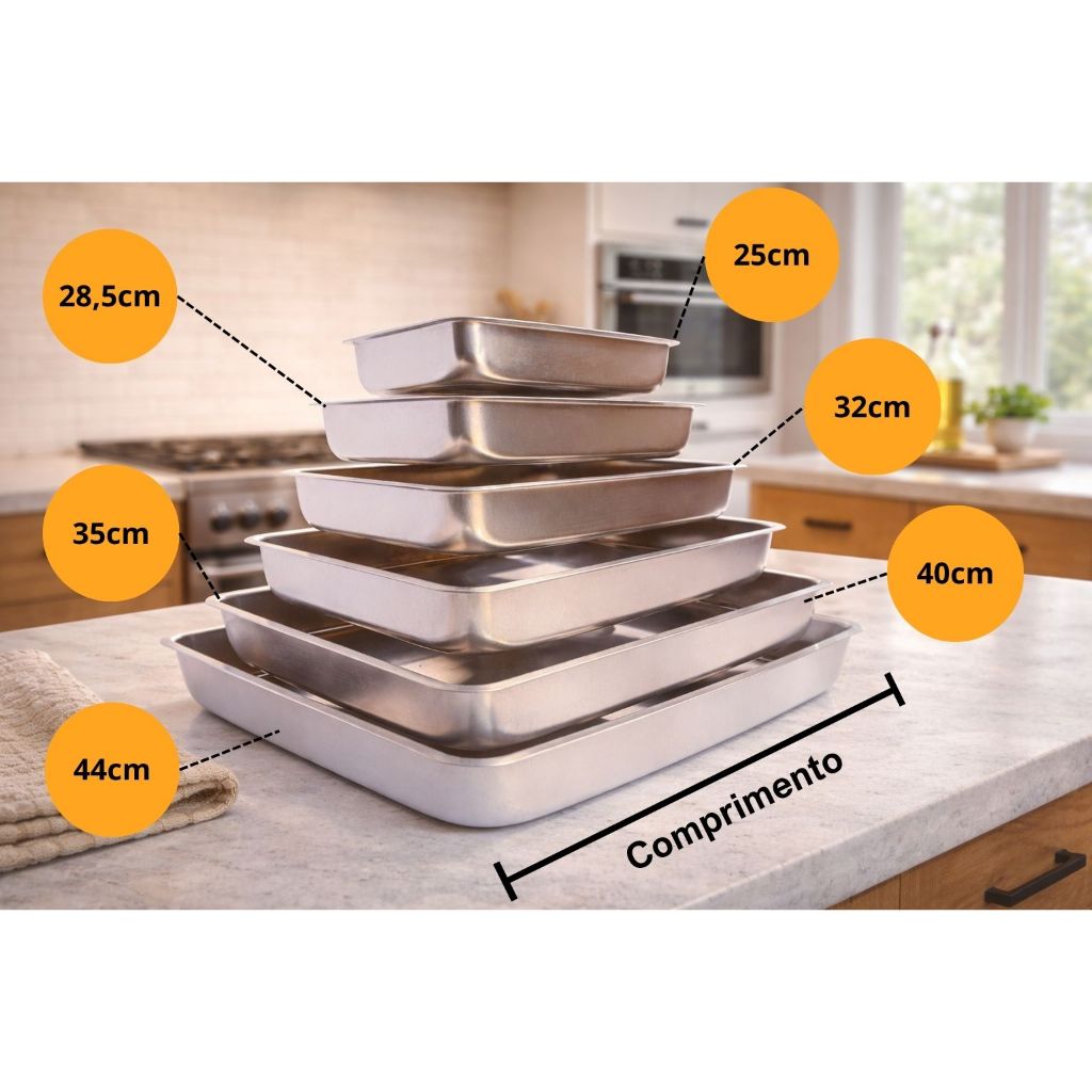 Assadeira Forma Retangular Alta Alumínio Nº 0/1/2/3/4/5 Bolo Todos Tamanhos Tabuleiro Resistente