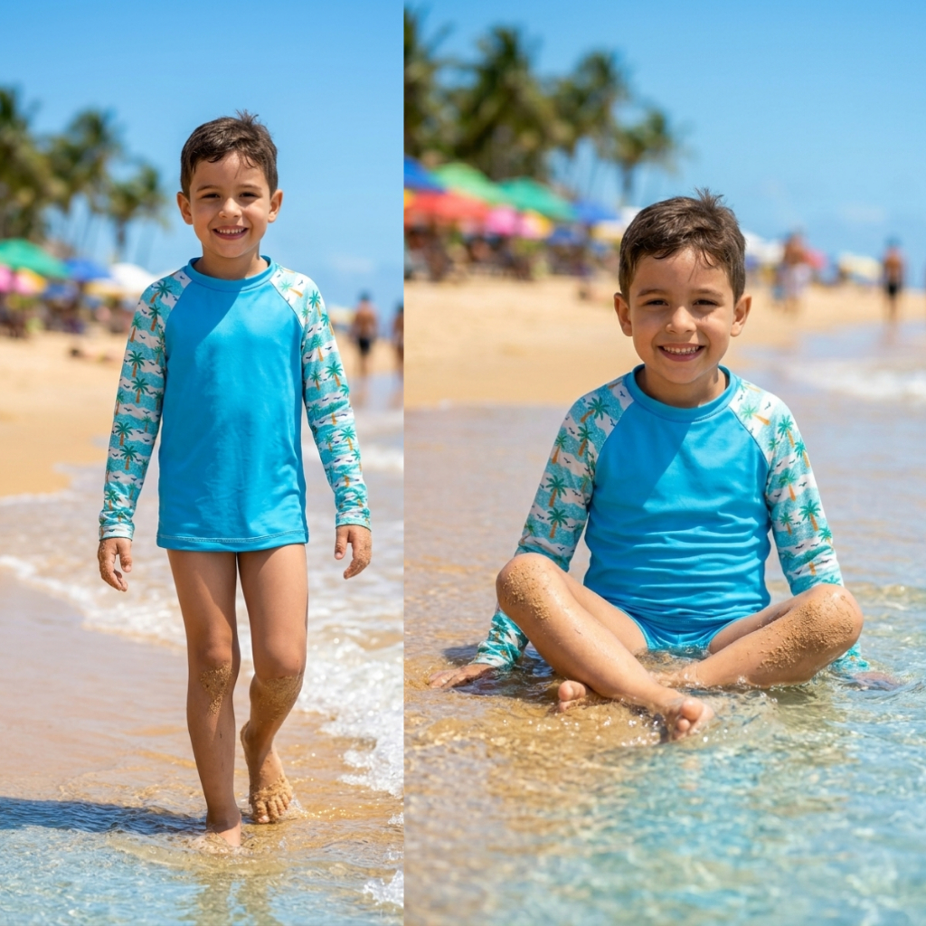 Camiseta Térmica Manga Longa Infantil Juvenil Proteção Praia Piscina