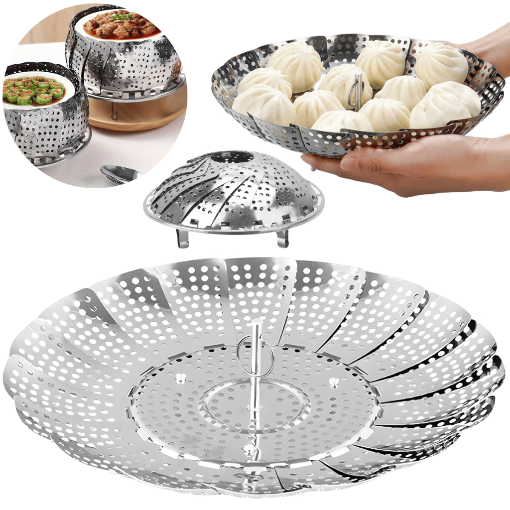 Cesto Vapor Inox Dobrável para Legumes Verduras Cozinhar em Panela Acessório Cozinha Pequeno