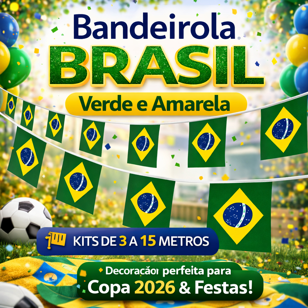 Bandeirinha Brasil - 3 a 15 metros Bandeirola Decoração Copa 2026 Festa Futebol Seleção Brasileira