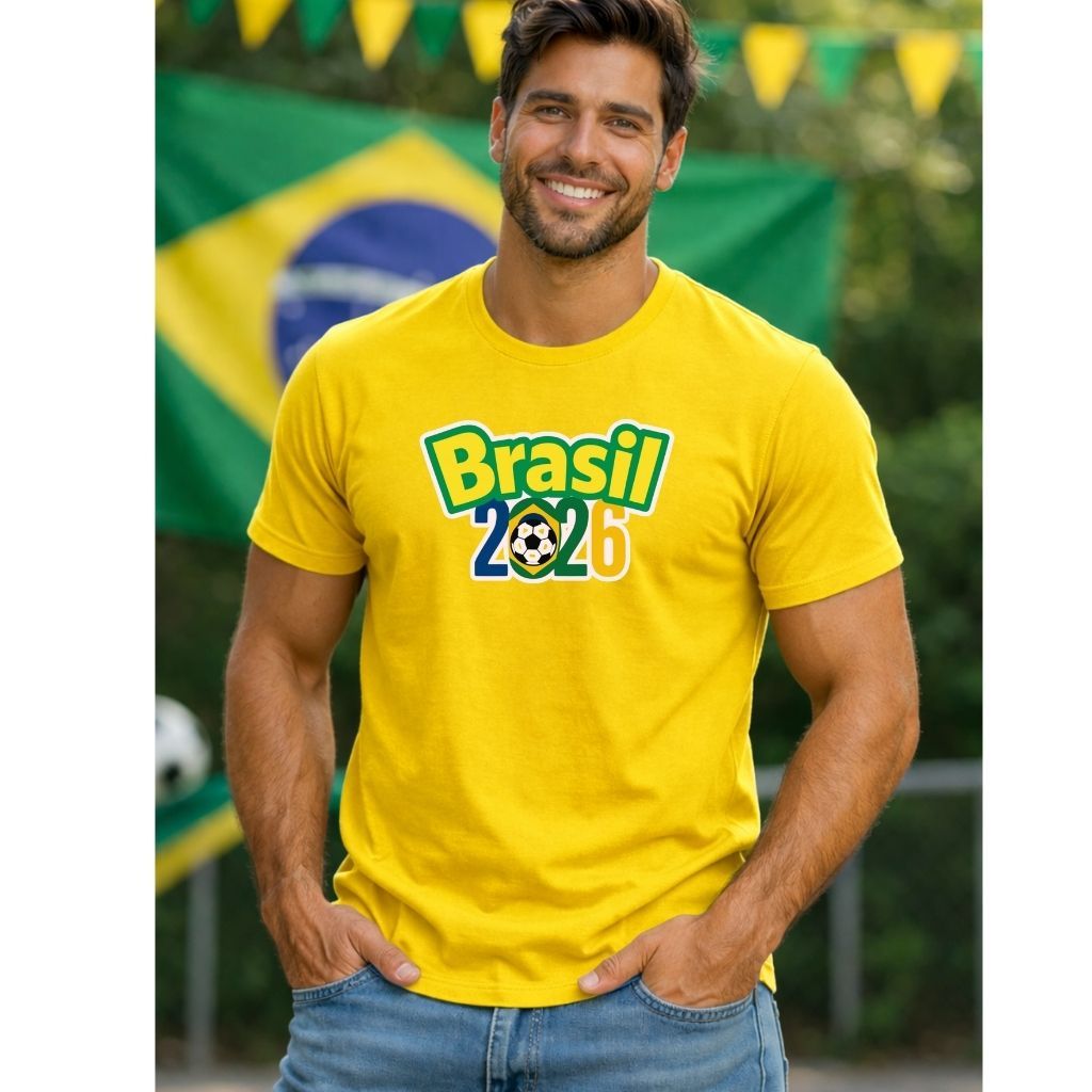 Camisa do Brasil Masculina  100% Algodão, Camiseta para Copa do mundo Estampa Brasil 2026