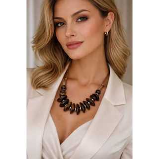 Colar Feminino Elegante  Pedras Acrílicas Luxo Ajustável Moda