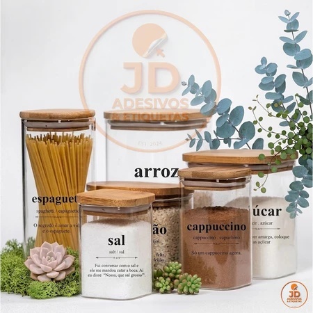 Kit 42 Adesivos Dicionário Divertido para Potes de Mantimentos | Vinil Transparente 7x7cm