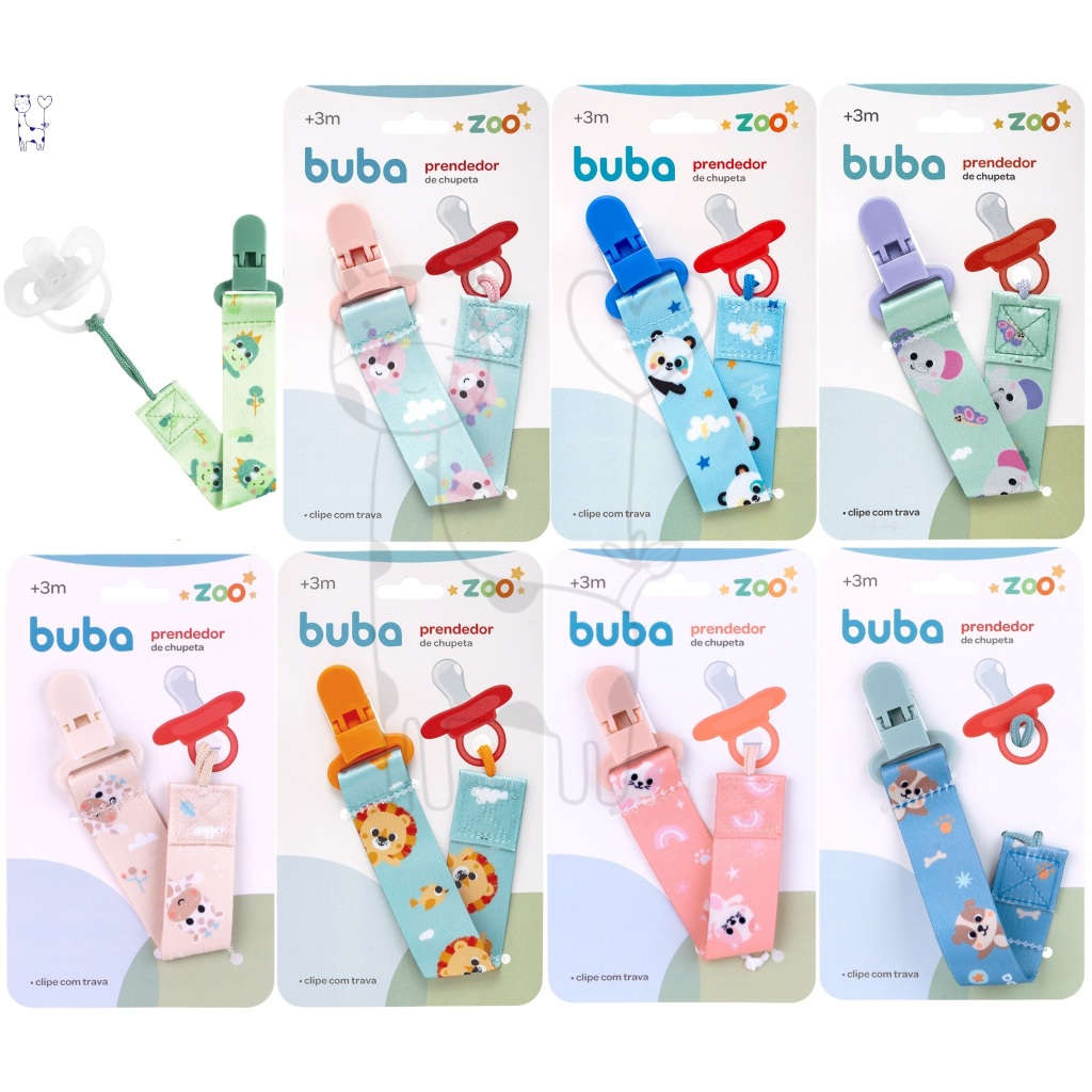 Prendedor de Chupeta Buba Zoo Clip Porta Chupeta Bebê Cordinha Infantil Prende Bico Corrente Chupeta Universal BPA Free