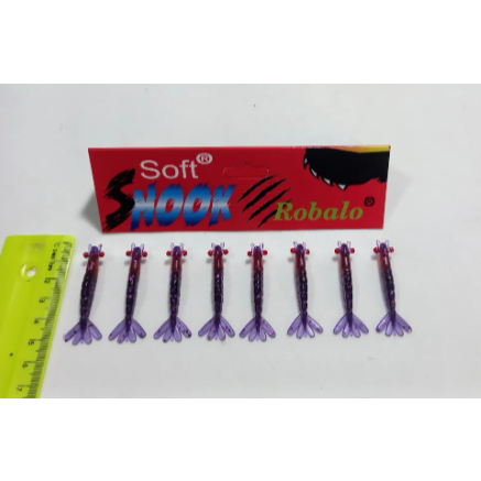 Kit 8 Iscas Camarão Snook Robalo 5cm Plastisol Pesca Robalo Peixes