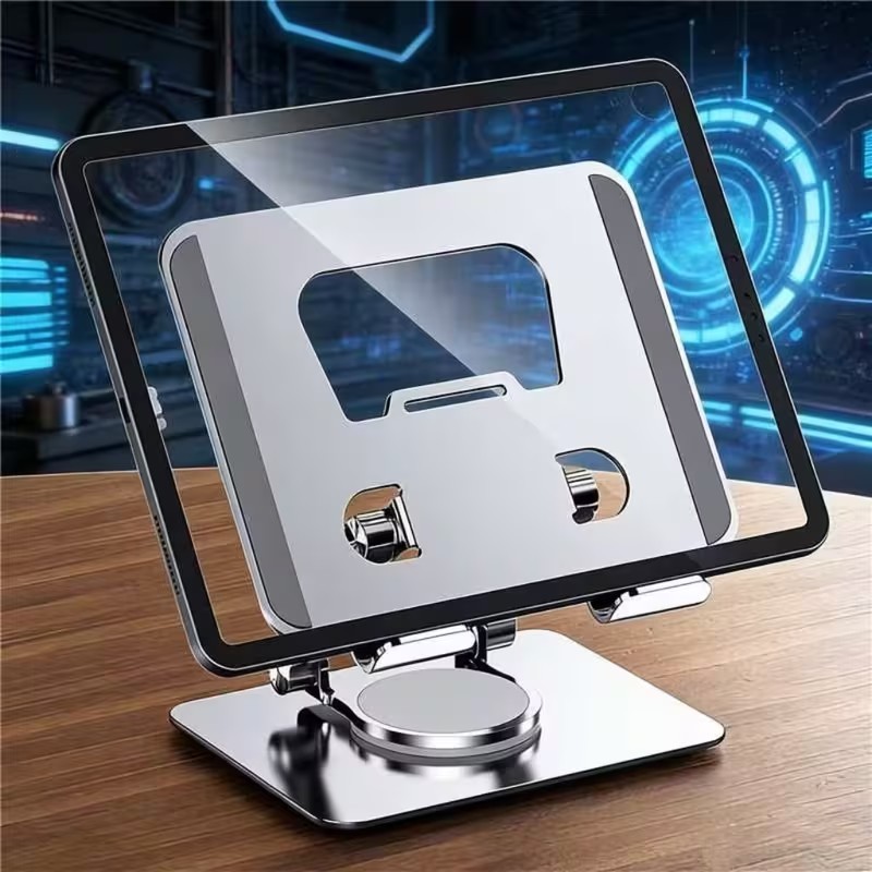 Suporte iPad Totalmente Alumínio de Mesa Base Rotatória Ajustável Dobrável 360º Para Tablets Mac