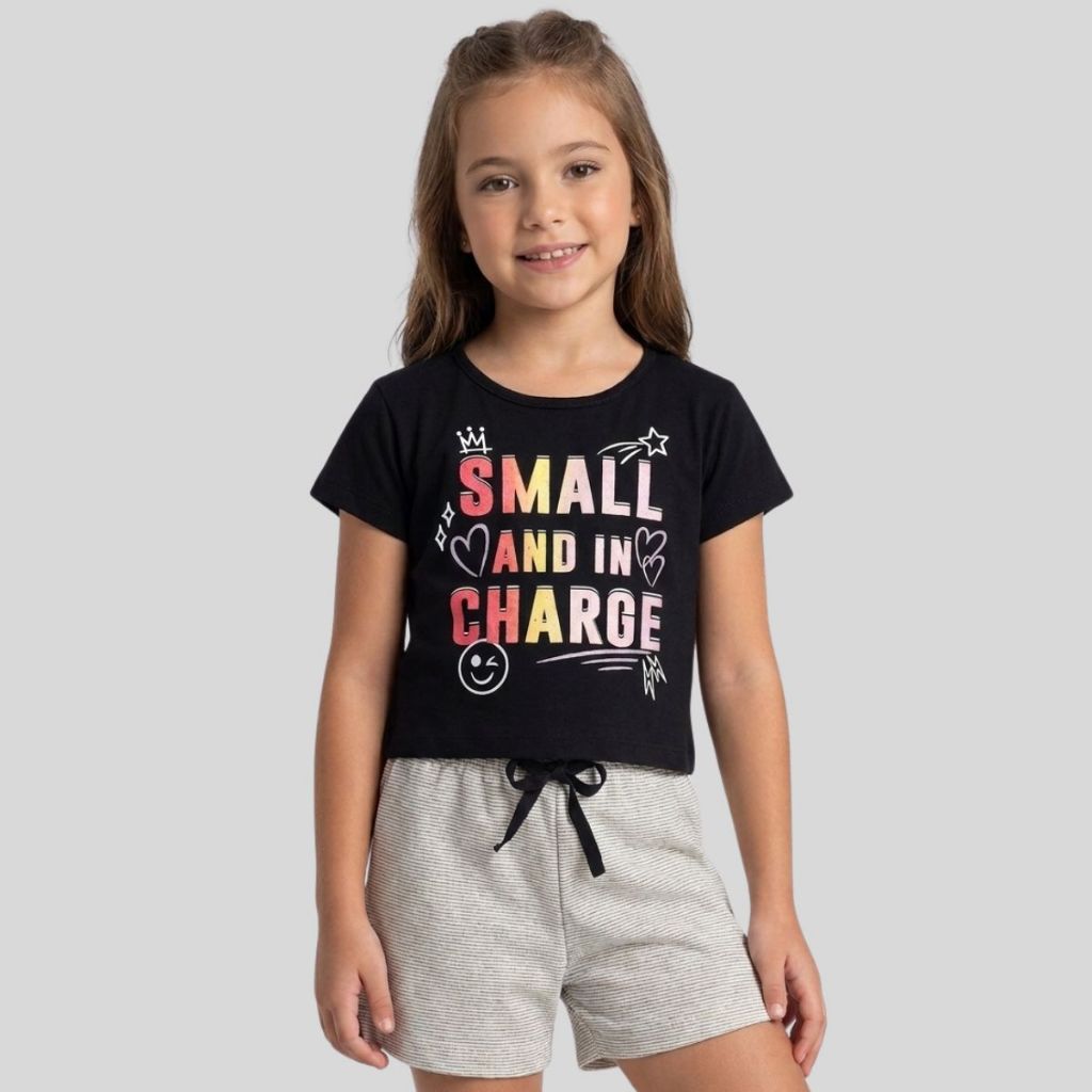 Conjunto Infantil Feminino Cropped 100% Algodão + Shorts Moletinho Listrado Roupa de Verão Menina Confortável e Estilo