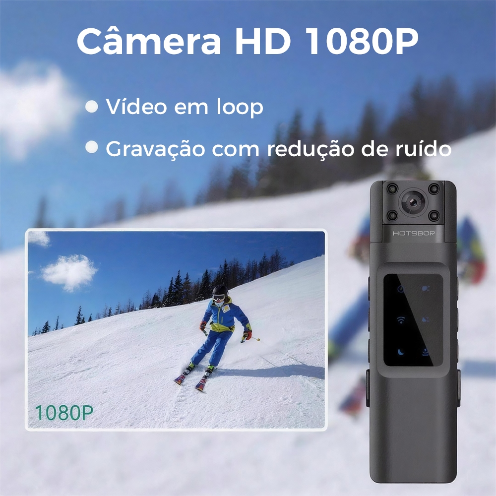 Mini câmera portátil HD 1080P com suporte para fixação traseira