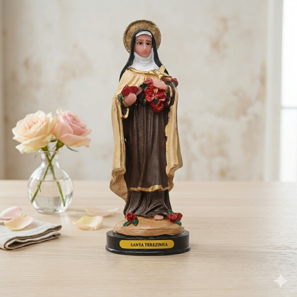 Estatueta Santa Terezinha Do Menino Jesus 15cm De Resina Decoração Imagem Religiosa